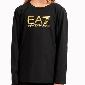 Emporio Armani EA7 Girls Black Long Sleeve Logo Print T-Shirt